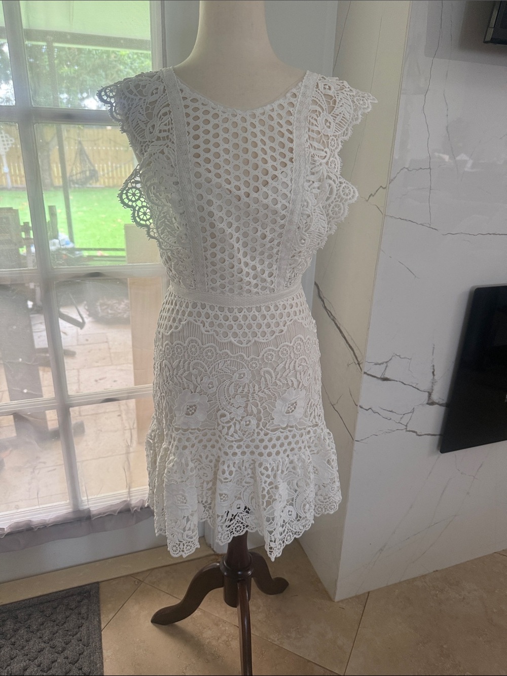 White bcbg maxaria Lace Fit-and-Flare Dress